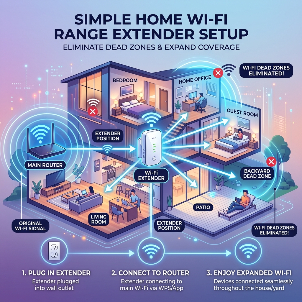 Wi-Fi extender setup and placement diagram
